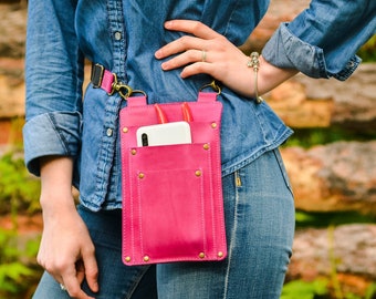 Small Leather Tool Pouch Belt | Gardening Tool Bag for Florist, Farmer, Landscaper | Genuine Leather Tool Holder with 3 Pockets