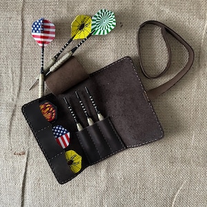 Leather Darts Case Handstitched Brown