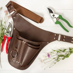 Leather Tool Belt with Phone Pocket, Personalized Tool Belt Leather, Gardening Belt, Florist Gift Tool Bag Belt, Farmer Tool Belt Pouch Tool bag