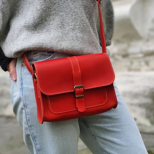 crossbody leather bag for women red