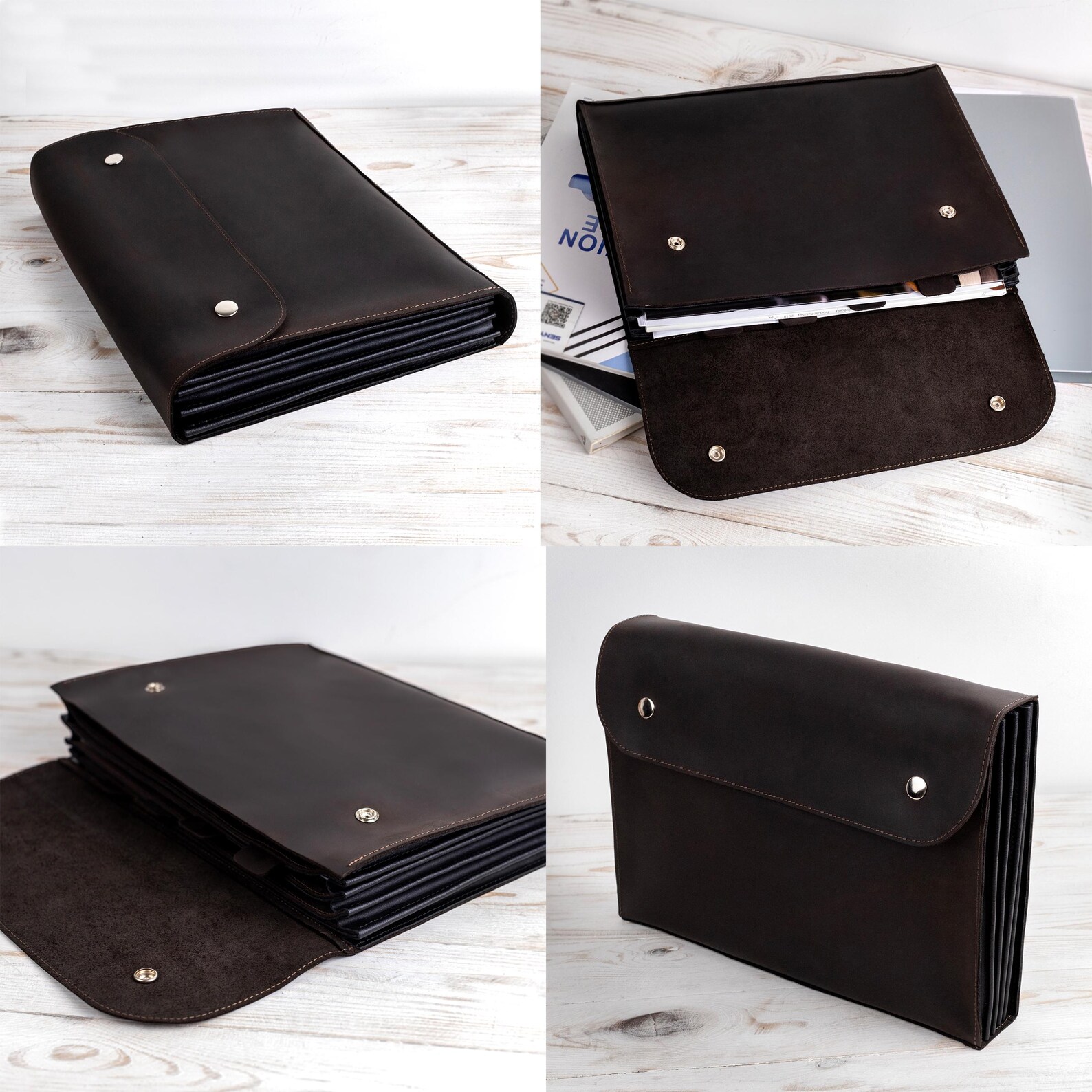 Leather File Folder, Accordian File Organizer Leather, Vertical ...