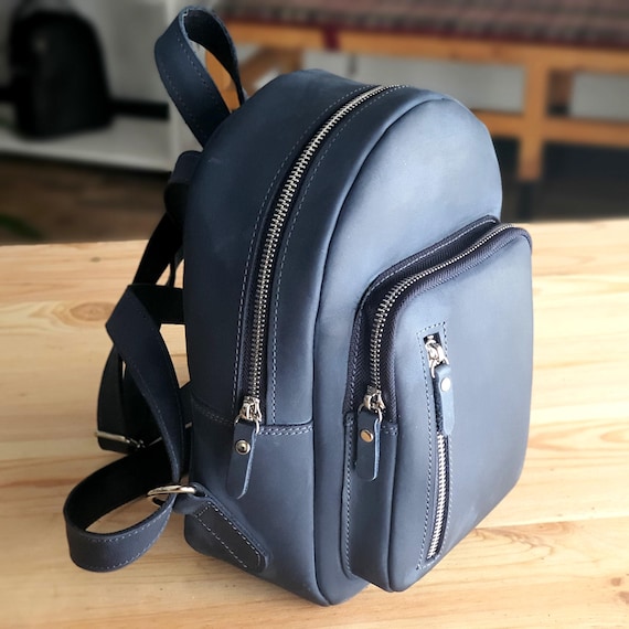 Blue Leather Backpack: Stylish Minimalist City Rucksack - Etsy