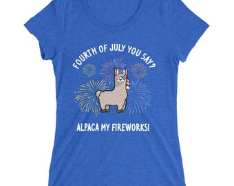 4th of July Alpaca Ladies' short sleeve t-shirt - alpaca - alpaca shirt - 4th of july shirt - 4th of july - fourth of july - usa shirt