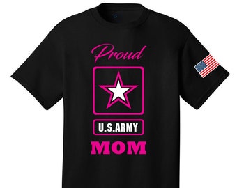 Proud U.S. Army Mom With American Flag T-Shirt Honor Mother Military Freedom