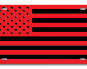 American Flag- Aluminum -Black and Red Vanity License Plate
