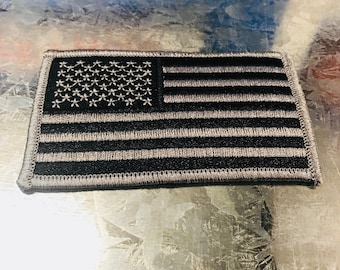 American flag patch 2"x3.5"  USA black and silver border subdued distressed top seller