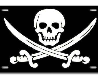 Pirates Flag 2 Jolly Roger Black and White Aluminum Vehicle Vanity License Plate