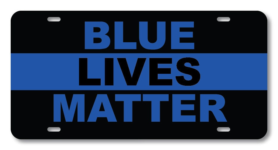 Thin Blue Line License Plate Front Black Auto Tag Plate Blue