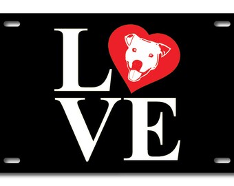 Love Pit bulls License Plate Love Park - Aluminum Black and White Vanity tag dog Philly Philadelphia animal lover