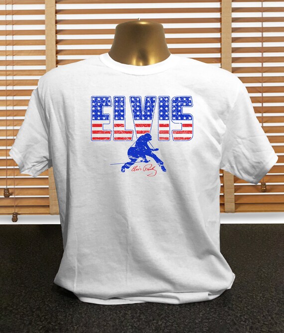 Elvis Presley Distressed Name and USA Flag Signature Men s Elvis Presley t shirt