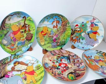 Bradford Exchange Disney Winnie the Pooh Collector Plates,6 Tigger Piglet Christmas Pooh Plates,Disney Decor Collectible,Stands not included