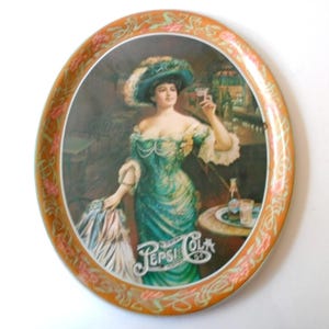Vintage Pepsi Cola Tin Tray: Retro Woman Advertising Decor