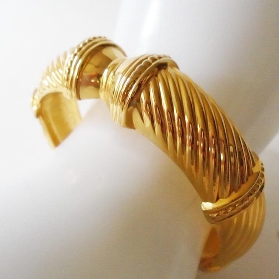 Shiny Gold Swirl Hinged Cuff Bracelet, Gold Hinged Cuff Bracelet, NOS Shiny Gold Cuff Bracelet