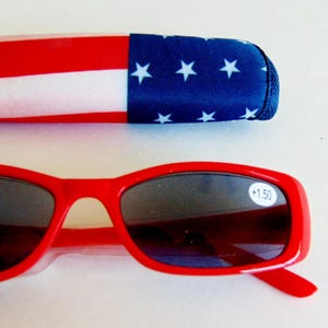 New Vintage Red +1.50 Reading Sunglasses, NOS Red +1.50 Readers with Case, Patriotic Red Reader Sunglasses with Case