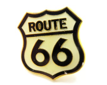 Vintage Route 66 Enamel Lapel Pin: Black on White Highway Sign