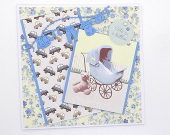 Personalised New Baby Boy Card Handmade Congratulation Blue Grow Bow Custom UK 