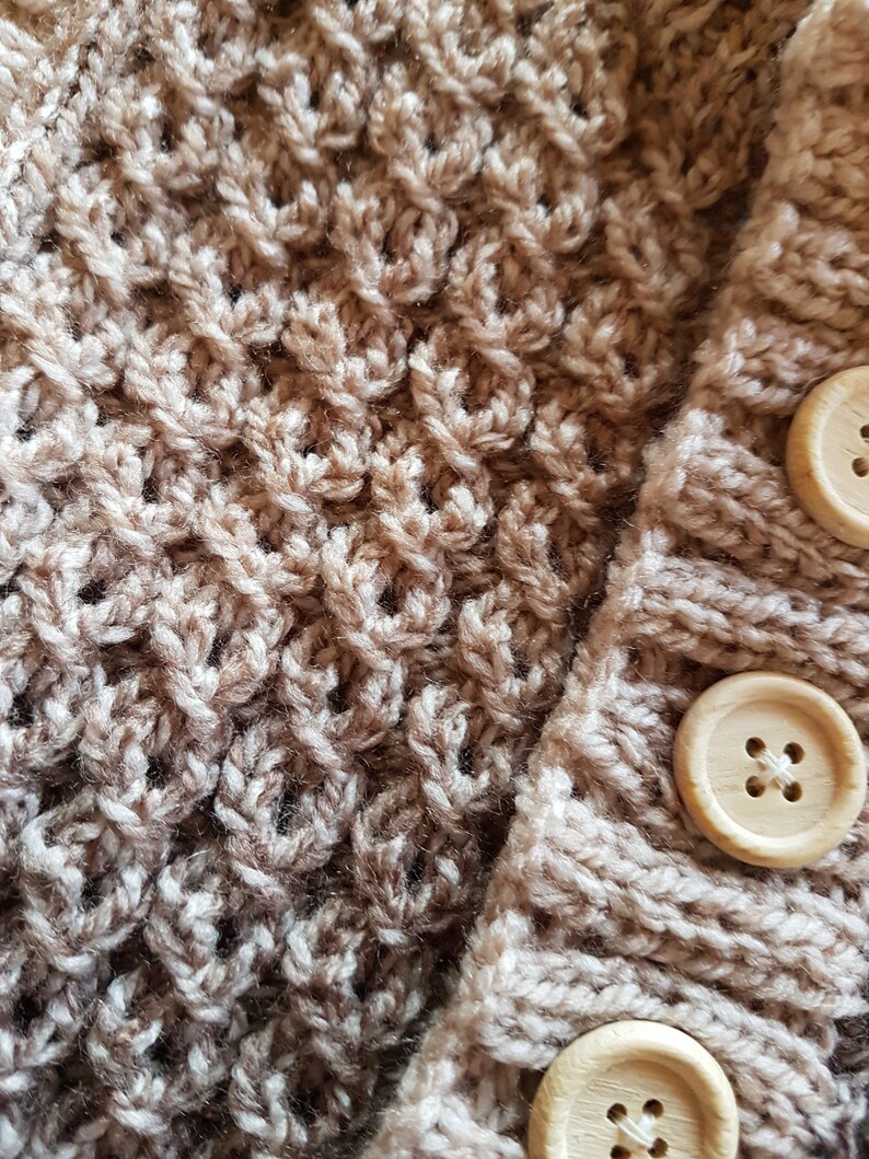 0-3 months Brown Beige Hand Knitted Woollen Baby Gilet