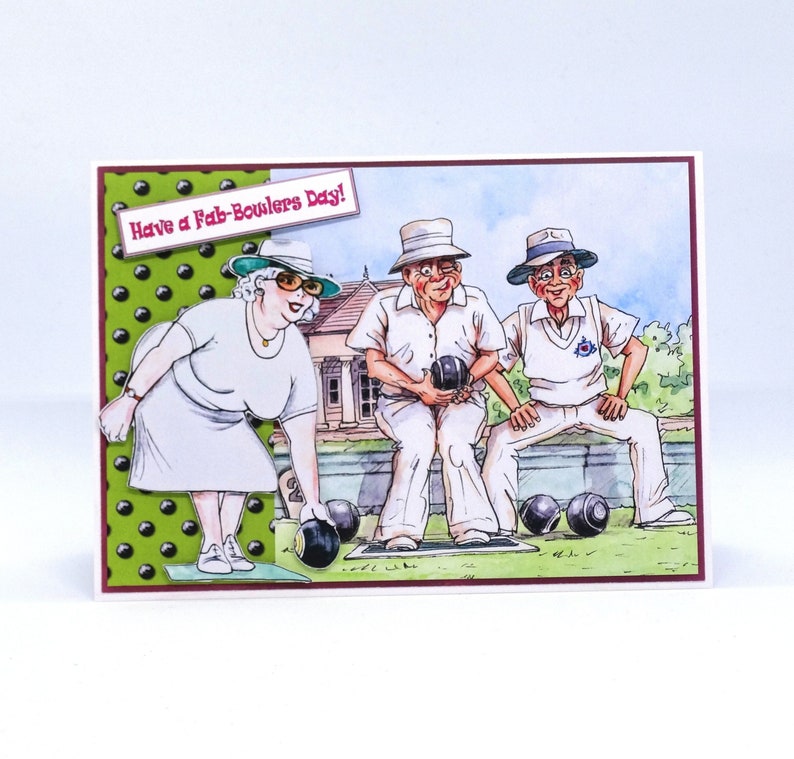 Fun Bowling Birthday Card Funny Grass Bowls Birthday Card for Men or
