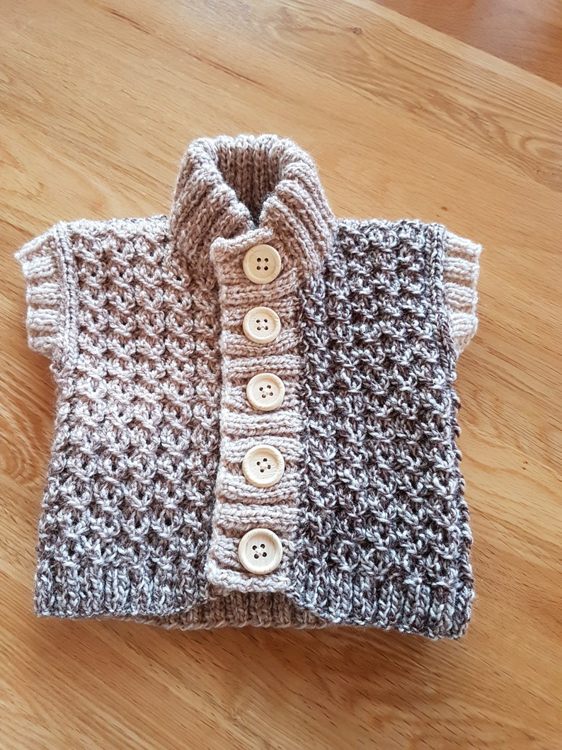 0-3 months Brown Beige Hand Knitted Woollen Baby Gilet