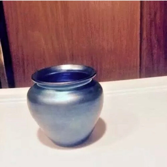 Antique Steuben Blue Aurene Small Vase Signed Rare Etsy