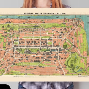 Edinburgh and Leith Vintage Map, Pictorial Map of Scotland's Capital - Wall Art, Scottish Gifts, Old Edinburgh