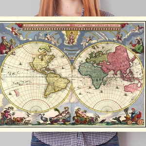 World Map Wall Print | Unframed Map Art | Vintage Wall Décor | 1665 Vintage Poster | Nova Et Accvratissima Totius Terrarvm Orbis Tabvla