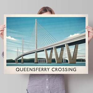 Queensferry Crossing Print, Vintage Travel Poster, Firth of Forth, Housewarming Gift , Modern Wall Art Travel Decor, Edinburgh, Fife