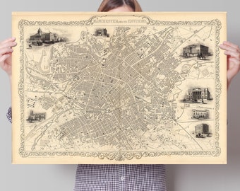 Mapa antiguo de Manchester Print - 'Manchester y sus alrededores'