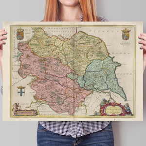 Alte Yorkshire Karte | Dvcatvs Eboracensis | Alte antike Landkarte | 1665 | Blaeu Karte |  Poster Wandkunst | Yorkshire Print