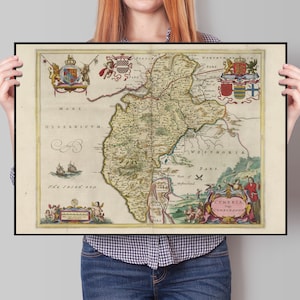 Ancient Cumbria Map | Cvmbria, Vulgo Cumberland|  Old Antique Map of Cumbria |1665 |Old Map Wall Print| Poster Wall Art|English Maps|Blaeu