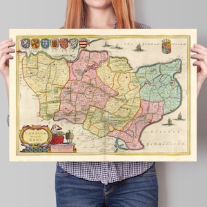 Oude kaart van Kent | 1665 |  Joan Blaeu |  Maidstone | Gillingham | Chatham | Ashford |  Rochester | Gravesend | Margate |  Dartford | Dover