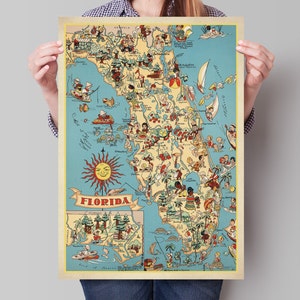 Florida Karte Print / Vintage Stil Karte / Florida Geschichte / Wandkunst / Antik Illustrierte Karte / Reise Dekor / Reisegeschenke / Geschenk für Sie