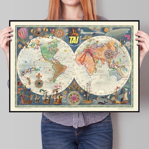 Mapa publicitário TAI do mundo, do famoso artista francês Luc-Marie Bayle