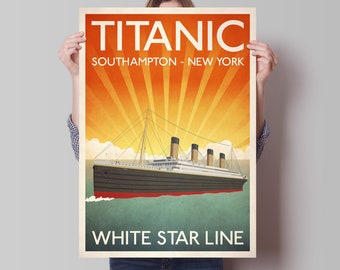 Plakat podróżniczy Titanica, retro ilustracja Titanica