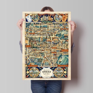 Carte d'Édimbourg, carte illustrée vintage d'Édimbourg, Écosse, reine du nord d'Édimbourg, The Auld Reekie of History & Romance