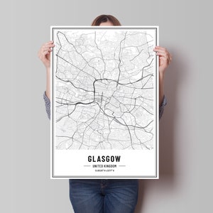Glasgow Karte Kunstdruck - Vintage / Retro / Minimal - Glasgow Poster, Glasgow Art, Moderne Karte Druck, Karte von Glasgow, kostenloser Versand in Großbritannien