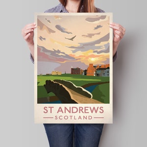 St Andrews Golf Club Poster, St Andrews - Old Course Golf Club 18th Hole, Travel Poster, Scottish Print , Golf Gift Art , Scotland