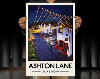 Ashton Lane Poster, Glasgow West End street illustration,  Glasgow Print, Scottish Art, Scottish