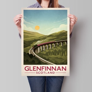 Glenfinnan Viaduct Poster, Railway Bridge Poster Vintage Jacobite Steam Train Art Deco Rail, West Highland Line, Scottish Art, Travel Poster