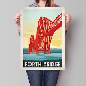 Forth Rail Bridge Travel Poster, Iillustration of Forth Rail Bridge between Edinburgh and Fife, Scottish Art, Forth Bridge Art, Wall Art