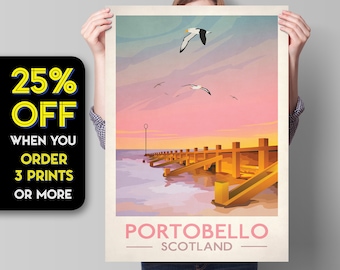 Portobello Poster, Vintage looking Portobello illustration,  Edinburgh Print, Scottish Art, Scottish Gifts, Vintage Scotland