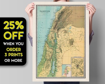Old Map of Palestine/Israel, 1871 . Jerusalem, Israel, Palestine, biblical Map, Old Testament