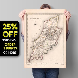 Alte Karte von Isle of Man | Vintage Poster | ️ 1844