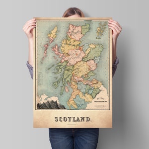 Historische schottische Landkarte | 1852 | antikes Wandbild | Hausdekor | Schottisches Geschenk l Kunstdruck |Antike Landkarten | Antikes Großbritannien | Vintage Landkarten