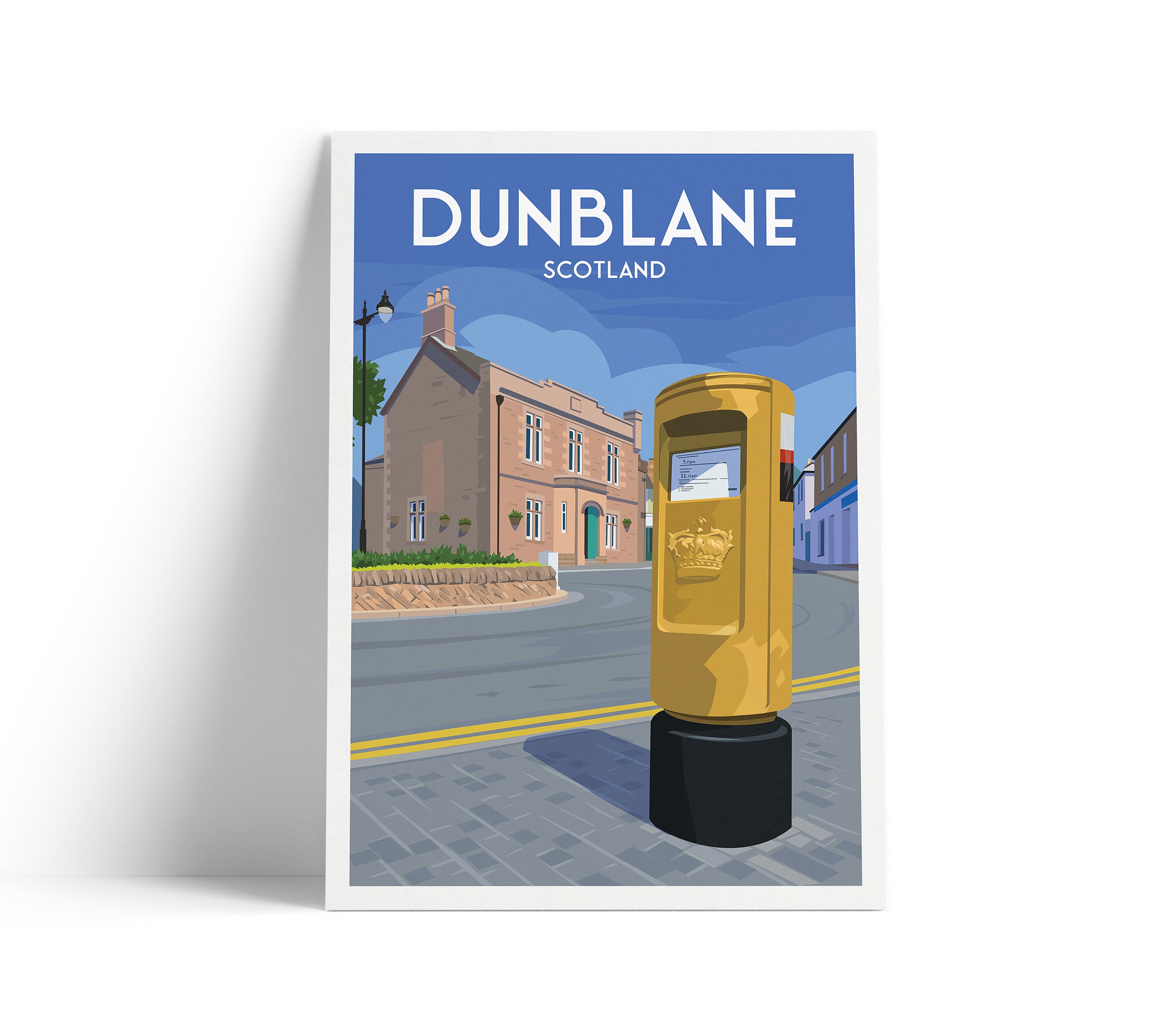 Dunblane Travel Poster - Gold Post Box - Stirlingshire - Scotland