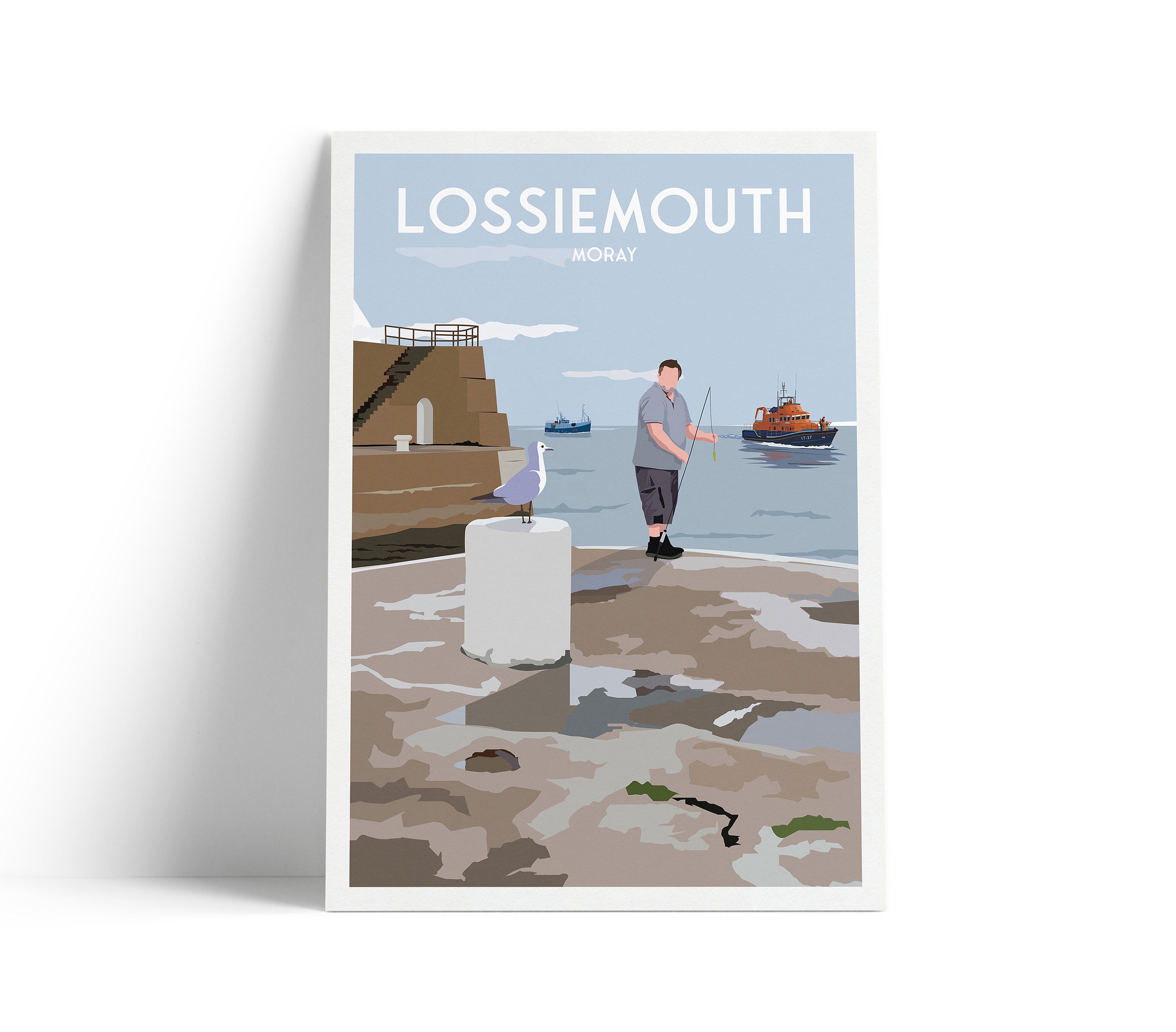 Lossiemouth Print -  Fishing - Harbour - Moray Travel Poster - Scotland