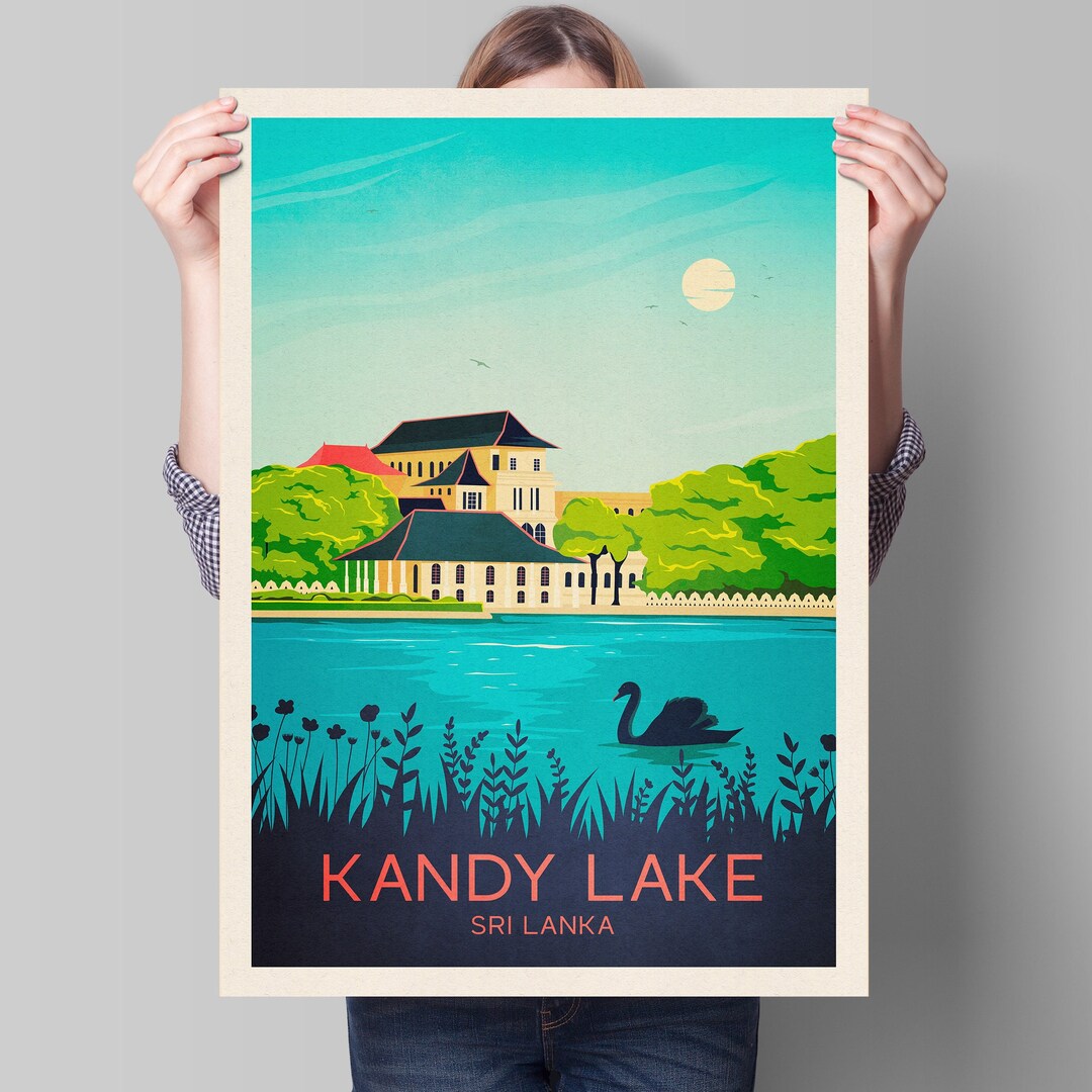 Sri Lanka Traditional Travel Poster Sri Lanka Print, Kandy Lake, Kiri