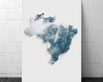 Brazil Art Relief Map - 2D  Print - Brazilian Geology  - 2D Shaded Relief Map - Brasil - Brasilien - Brasile - Brazilia - Brasilien - בראזיל