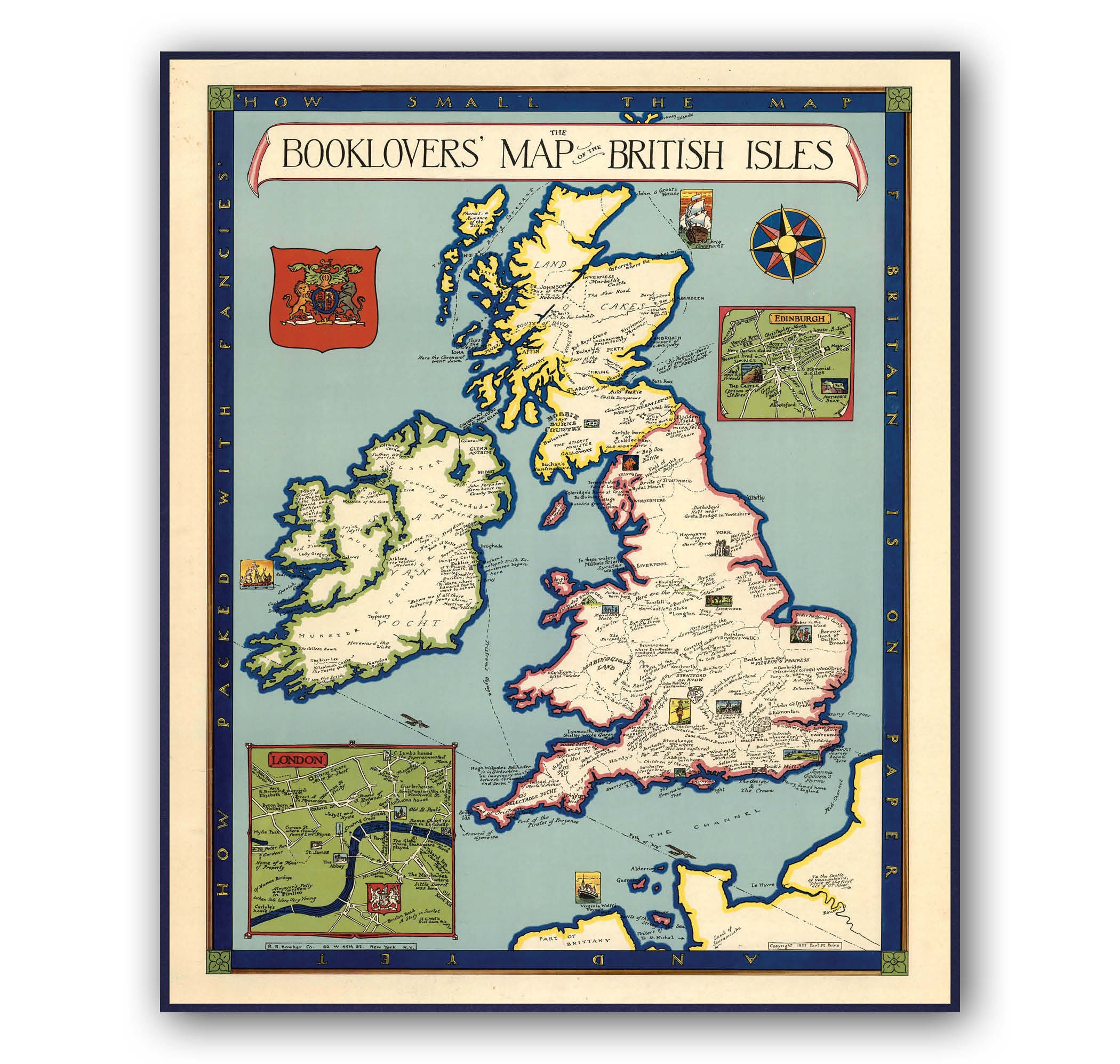 Booklovers' Map of the British Isles | Vintage Antique | 1927