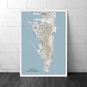 Gibraltar Topografische Kontur Karte mit 3D Illusion - Home Decor Wandkunst - Stadtplan Poster